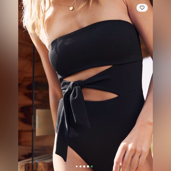 aerie Other - Aerie Black Ribbed Cutout One-Piece Swimsuit Tie Detail Size S